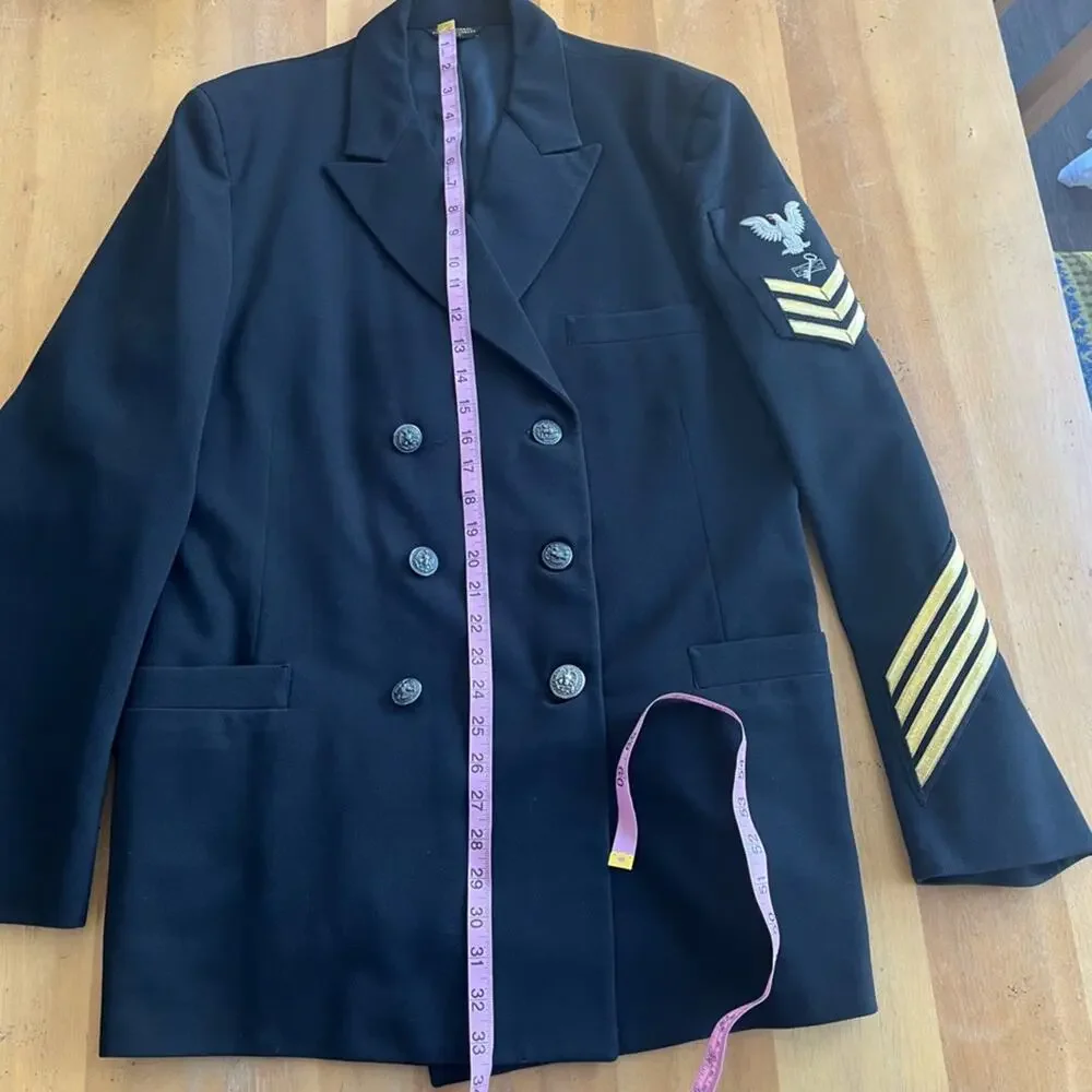 Authentic Military U.S. Navy Officers Jacket Double Breasted Eagle 3 Stripes Key